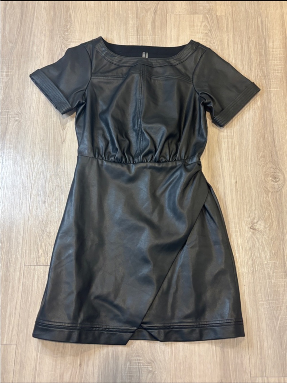 Anthropologie Black Faux Leather Mini Dress - Picture 3 of 16